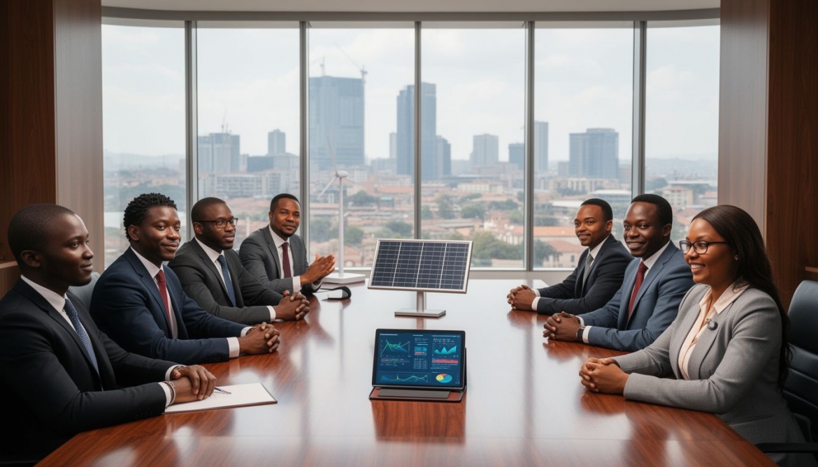 Solar panels and wind turbines generating renewable energy in Kenya